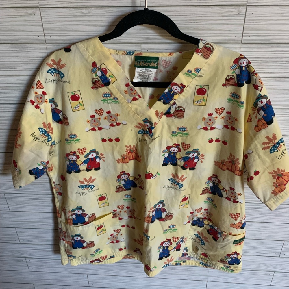 UA scrubs fall Yellow Printed Scrub Top - Happy Hearts